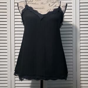 Zara Basic Strappy Tank Top Women's Small Black Swiss Dot Lace Trim Camisole